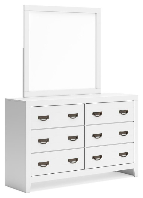 Ashley Binterglen White Twin Panel Bed, Dresser, Mirror and Chest
