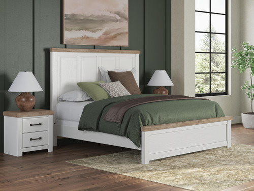 Benchcraft Savonport White Brown King Panel Bed, Dresser and Nightstand
