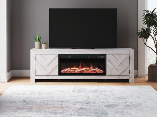 Ashley Cayboni Whitewash 71" TV Stand with Electric Fireplace
