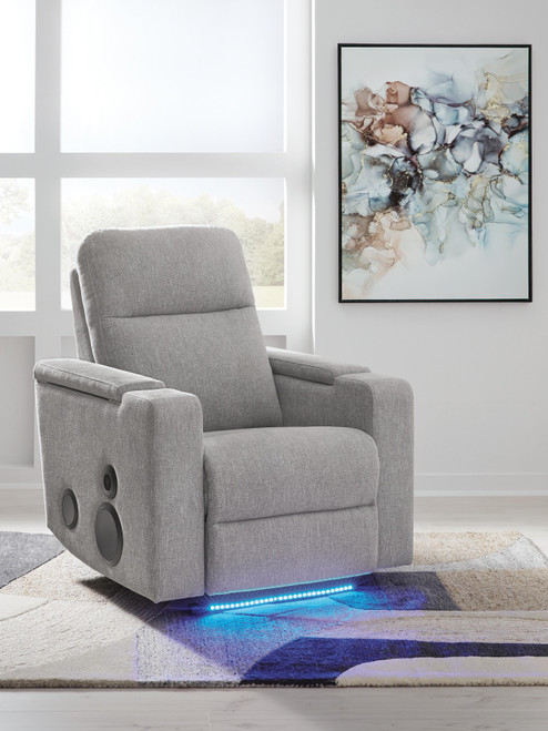 Ashley Landdin Pewter Power Glider Recliner with Audio System