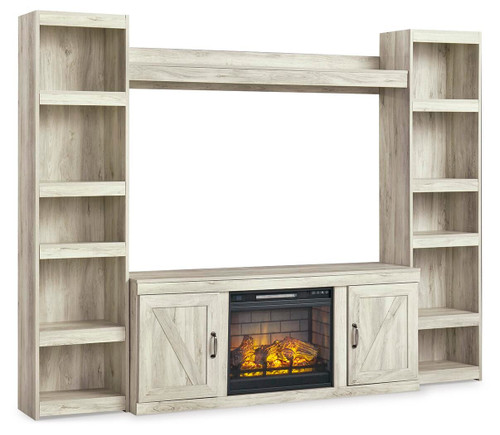 Ashley Bellaby Whitewash 4-Piece Entertainment Center with Electric Fireplace