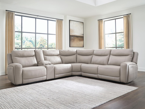 Benchcraft Gravier Gray 6-Piece Power Reclining Sectional with Storage Console