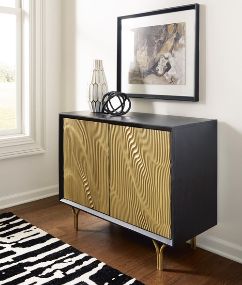 Ashley Tayner Black Gold Finish Accent Cabinet