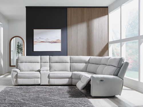 Ashley Grafton Pike Pearl Ash 6-Piece Reclining Sectional with Storage Console