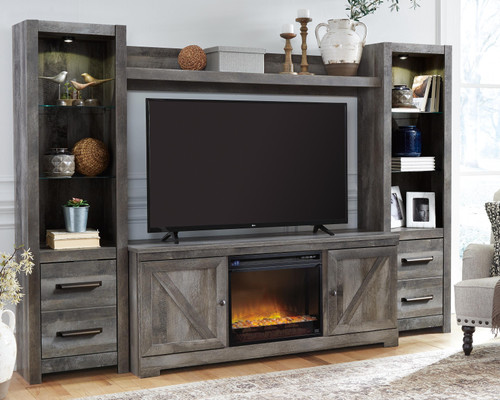 Ashley Wynnlow Gray 4-Piece Entertainment Center with Electric Fireplace W100/02/W440/24(2)/27/68