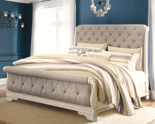 Ashley Realyn Chipped White King Sleigh Bed