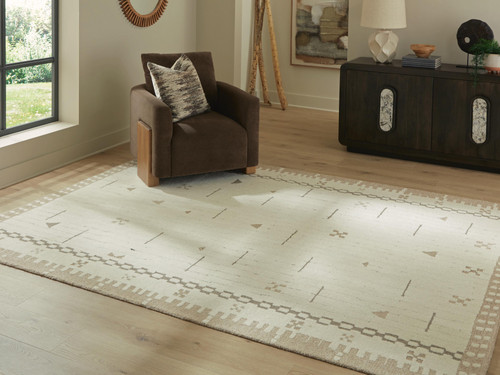 Ashley Dot Cream Brown Taupe 7'8" x 10' Area Rug