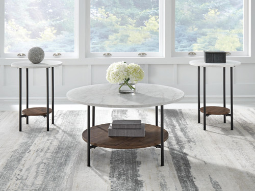 Ashley Wrenwich Brown Black White Table (Set of 3)