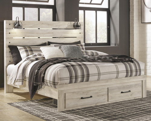 Ashley Cambeck Whitewash King Panel Bed with 2 Storage Drawers B192/56S/58/97