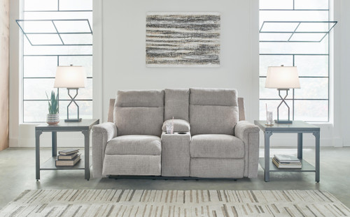 Ashley Barnsana Ash Power Reclining Loveseat with Console