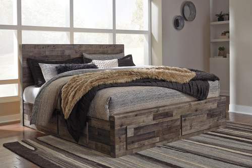 Benchcraft Derekson Multi Gray King Panel Bed with 6 Storage Drawers