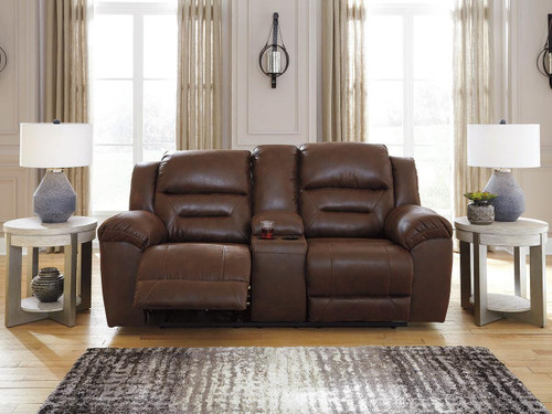 Ashley Stoneland Chocolate Reclining Loveseat with Console