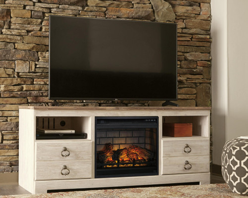 Ashley Willowton Whitewash 64" TV Stand with Electric Fireplace W100/101/W267/68