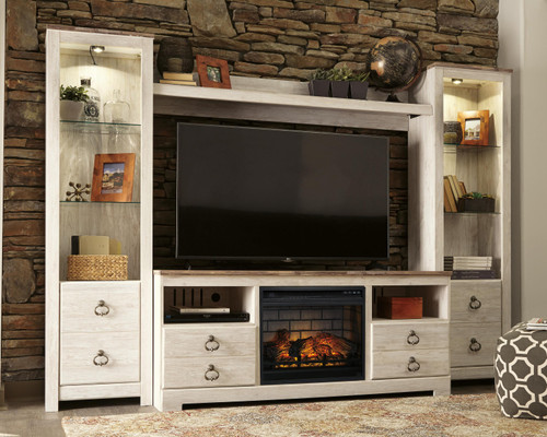 Ashley Willowton Whitewash 4-Piece Entertainment Center with Electric Fireplace W100/101/W267/24(2)/27/68