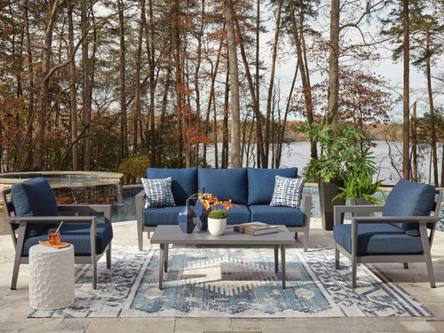 Ashley Gali Gray Blue Outdoor Sofa/Chairs/Table Set (Set of 4)