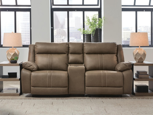 Ashley Max-Media Biscotti 3-Piece Power Reclining Sectional Loveseat with Audio Console