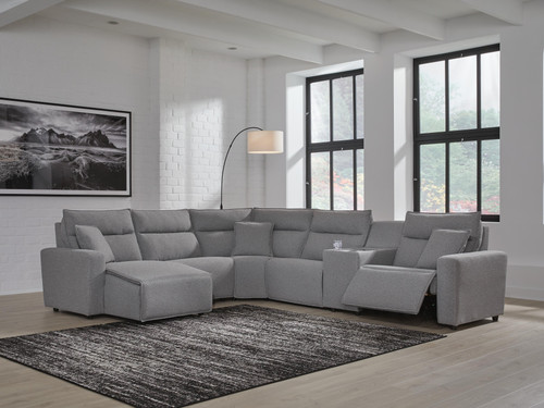 Ashley Modmax II Salt and Pepper 6-Piece Power Reclining Sectional with Chaise and Console