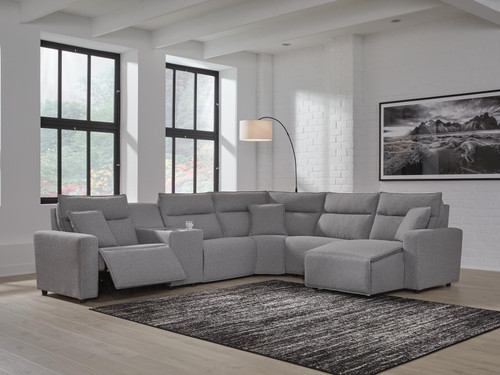 Ashley Modmax II Salt and Pepper 6-Piece Power Reclining Sectional with Chaise and Console 65906/31/46/57/58/77/97