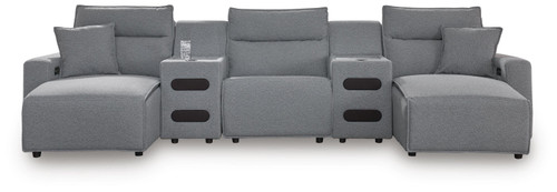 Ashley Modmax II Salt and Pepper 5-Piece Reclining Sectional with Double Chaise and Audio Consoles