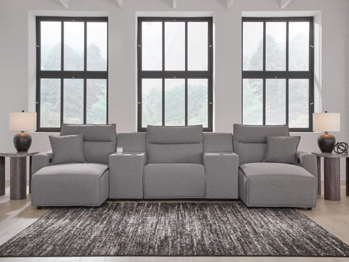Ashley Modmax II Salt and Pepper 5-Piece Power Reclining Sectional with Chaise and Consoles