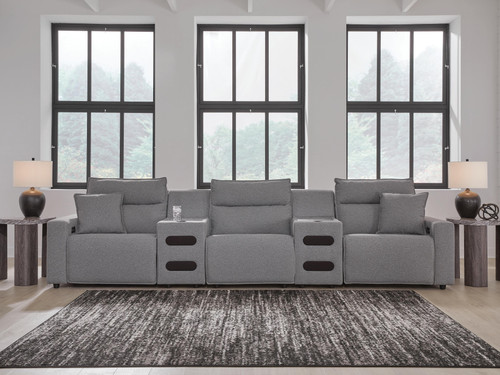 Ashley Modmax II Salt and Pepper 5-Piece Power Reclining Sectional with Audio Consoles
