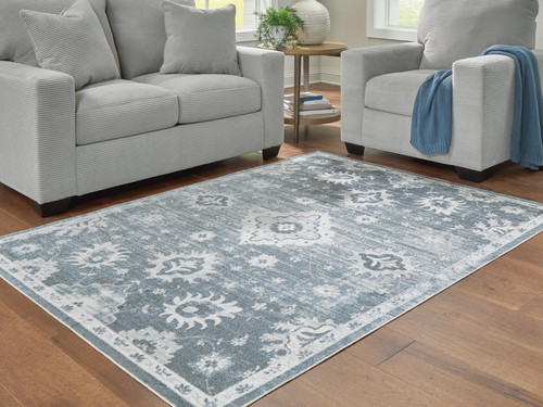 Ashley Avanworths Blue Gray Ivory Washable 7'10" x 10' Area Rug