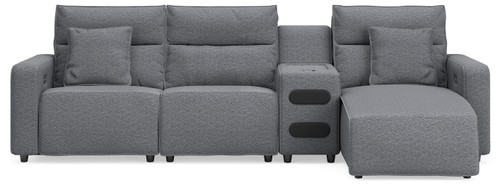 Ashley Modmax II Salt and Pepper 4-Piece Reclining Sectional with Chaise and Audio Console