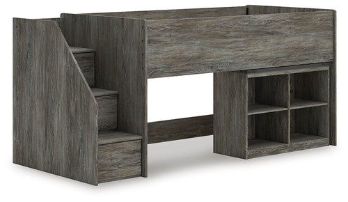 Ashley Frandern Gray Twin Loft Bed with Bookcase Storage