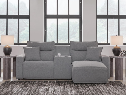 Ashley Modmax II Salt and Pepper 3-Piece Power Reclining Sectional with Chaise and Console 65906/57/58/97