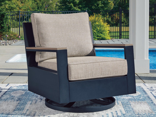 Ashley Mabry Shores Navy Blue Driftwood Outdoor Swivel Glider Chair with Cushion