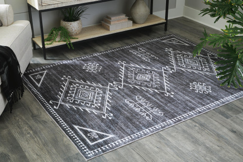 Ashley Arloman Black Cream Gray 5' x 7' Washable Rug