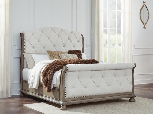 Ashley Ardenfield Light Brown Queen Upholstered Sleigh Bed