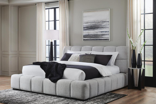 Ashley Jesstean Light Gray King Upholstered Bed