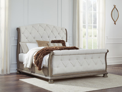 Ashley Ardenfield Light Brown King Upholstered Sleigh Bed