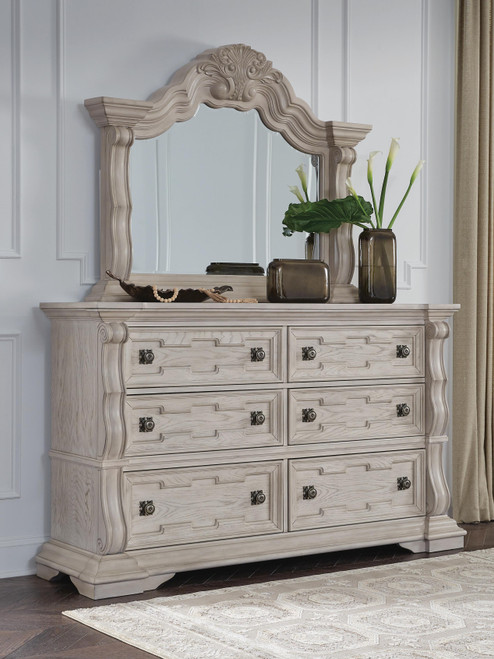 Ashley Andonhall Antique White Dresser and Mirror
