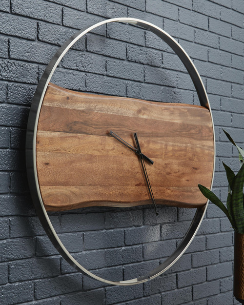 Ashley Panchali Brown Silver Finish Wall Clock