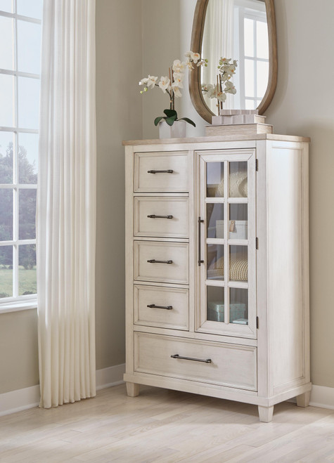 Benchcraft Shaybrock Antique White Brown Door Chest
