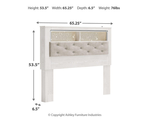 Ashley Altyra White Queen Upholstered Panel Bookcase Headboard