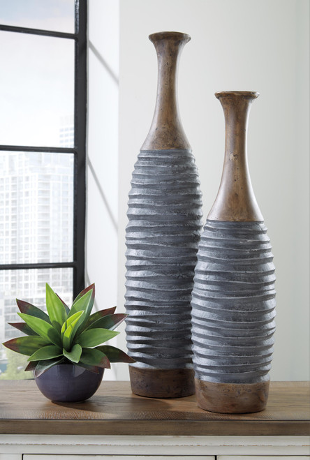 Ashley Blayze Antique Gray Brown Vase (Set of 2)