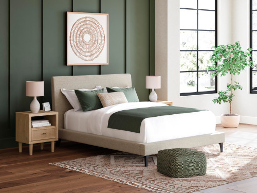 Ashley Cielden Soft Gray Queen Upholstered Bed with Roll Slats