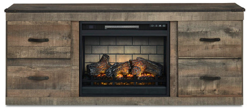 Ashley Trinell Brown TV Stand with Electric Fireplace
