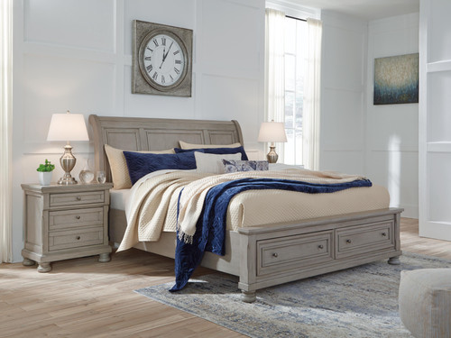 Ashley Lettner Light Gray California King Sleigh Bed with 2 Storage Drawers