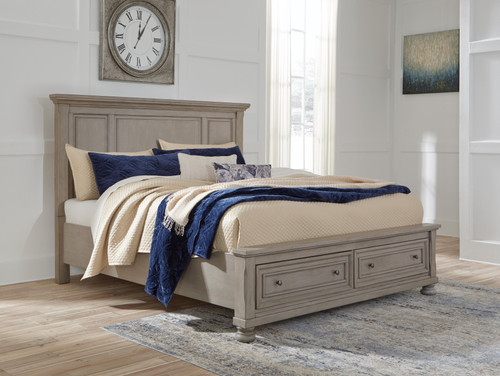 Ashley Lettner Light Gray California King Panel Storage bed