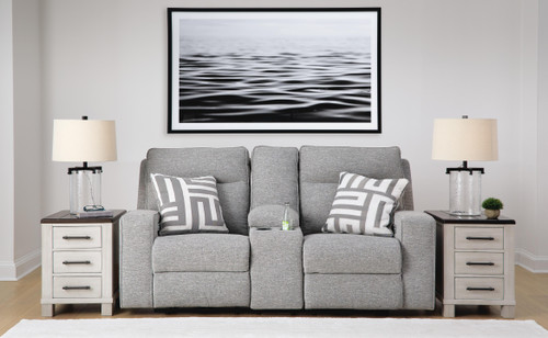 Ashley Biscoe Pewter Power Reclining Loveseat with Console