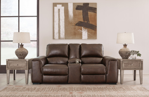 Ashley Alessandro Walnut Power Reclining Loveseat with Console