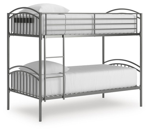 Ashley Hilletran Gray Twin over Twin Bunk Bed with Ladder