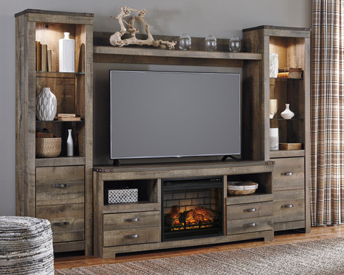 Ashley Trinell Brown 4-Piece Entertainment Center with Electric Fireplace W100/101/W446/24(2)/27/68