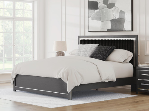Ashley Birmonton Black King Upholstered Panel Platform Bed