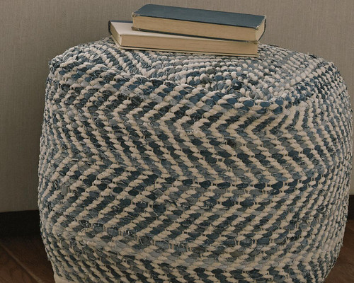 Ashley Chevron Blue Pouf
