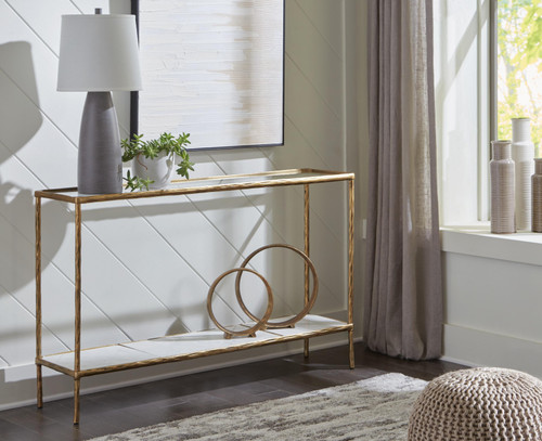 Ashley Ryandale Antique Brass Finish Console Sofa Table